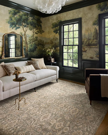 Loloi Chris Loves Julia Palma Collection PLM-03 Lagoon/Natural 3'-6" x 5'-6" Accent Rug Vintage Style Boho Living Room Bedroom Carpet