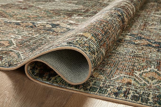 Loloi Magnolia Home by Joanna Gaines Banks Collection BAN-05 Spice/Blue 7'-6" x 9'-6", .13" Pile Height, Machine Washable, Area Rug
