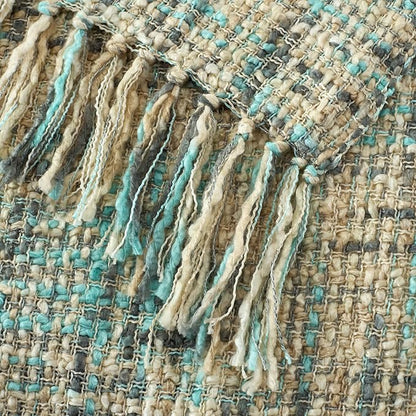 Multi-Color Blue Grey Cable Knitted Throw Blanket for Couch,60"X80" Boho Style Textured Blankets for Home Decor,Super Soft Warm Cozy Chunky Knit Blanket with Decorative Tassels for Bed