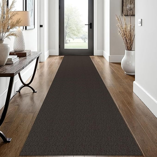 EARTHALL Washable Runner Rug 2x12 Ft Non Slip Runners for Hallways Long Cotton Rubber Backed Kitchen Runner Braided Indoor Floor Carpet Runners for Entryway, Hall, Kitchen, Taupe/Coffee