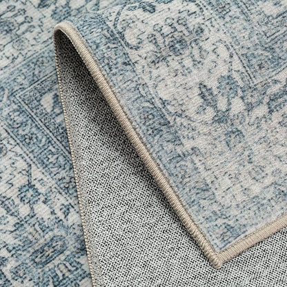 Blue Runner Rug 2x6 Vintage Area Carpet Hallway Long Indoor Kitchen Washable Living Room Low Pile Traditional Distressed Retro Accent Throw Rug Non Slip Laundry Bathroom Office Dining Room