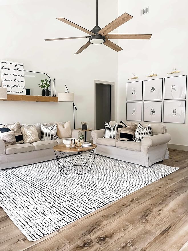 Hauteloom Keita Contemporary Mosaic Runner Rug - High Pile Fluffy Soft Shag Carpet for Hallway, Kitchen - Black and White - 2'8" x 7'3" Runner