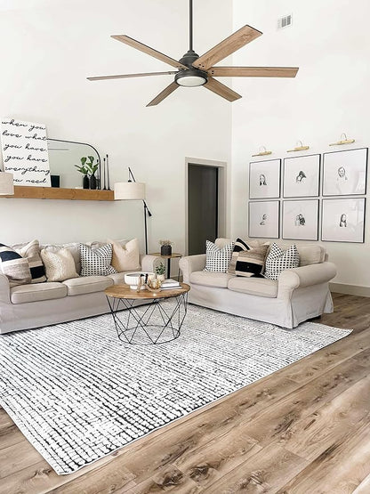 Hauteloom Keita Contemporary Mosaic Area Rug - High Pile Fluffy Soft Shag Carpet for Living Room, Bedroom - Black and White - 5'3" x 7' (5x7)