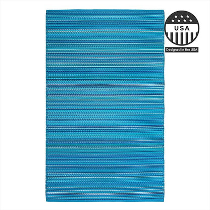 FH Home Outdoor Rug - Waterproof, Fade Resistant, Crease-Free - Premium Recycled Plastic - Striped - Patio, Deck, Porch, Balcony, Laundry Room - Havana - Turquoise Crease Free - 4 x 6 ft
