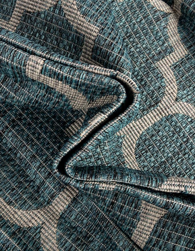 Unique Loom Outdoor Trellis Collection Area Rug (6' 1" Square Teal/Gray)