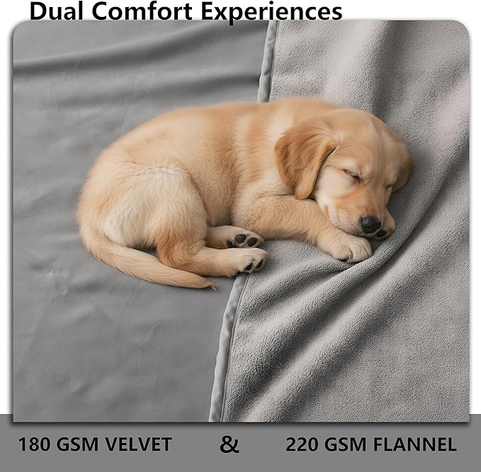 Waterproof Blanket for Bed King Size, Leak Proof Dog Couch Blankets Reversible, Pet Throw Sofa Furniture Protector Machine Washable-82 x108,Light Grey+Dark Grey