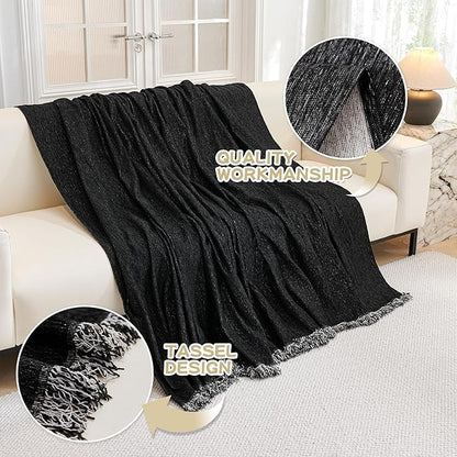 MYSKY HOME Couch Cover for Dogs Washable Couch Covers Couch Covers for Dogs Couch Cover 2 Cushion Sofa Non Slip Dogs Furniture Protector with Tassels Chenille Sofa Covers for Pets, 71"x102", Black