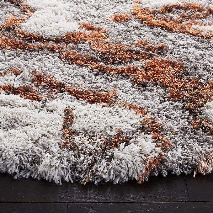 SAFAVIEH Horizon Shag Collection Area Rug - 8' Round, Grey & Rust, Modern Abstract Design, Non-Shedding & Easy Care, 2-inch Thick Ideal for High Traffic Areas in Living Room, Bedroom (HZN890P)