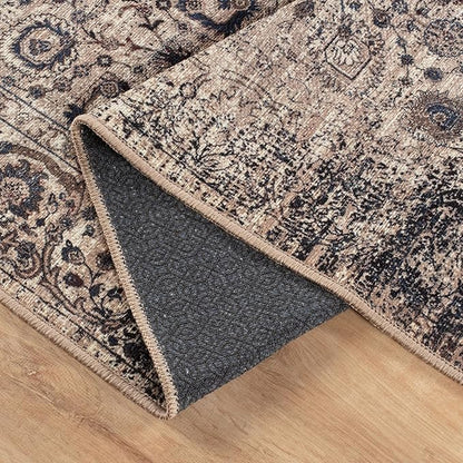 Bloom Rugs Washable Non-Slip 5' x 7' Rug - Light Tan/Blue Traditional Oriental Area Rug for Living Room, Bedroom, Dining Room, and Kitchen - Exact Size: 5' x 7'