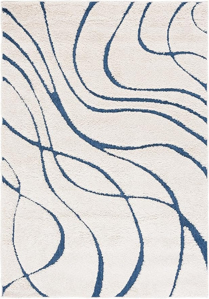 SAFAVIEH Florida Shag Collection Area Rug - 6' x 8', Cream & Blue, Non-Shedding & Easy Cleaning, Plush Thick Pile, Ideal for Living Room, Bedroom, Dining Space (SG471-1165)