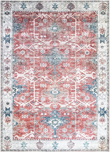 Bloom Rugs Washable Non-Slip 5' x 7' Rug - Red/Blue Traditional Area Rug for Living Room, Bedroom, Dining Room, and Kitchen - Exact Size: 5' x 7'