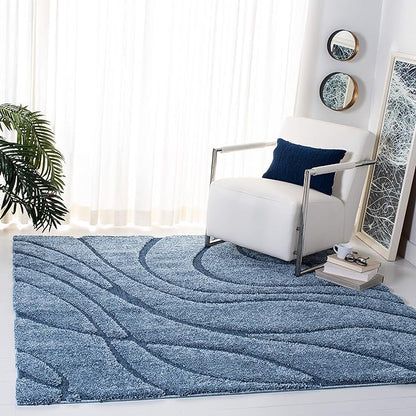 SAFAVIEH Florida Shag Collection Area Rug - 8' Square, Light Blue & Blue, Non-Shedding & Easy Care, 1.2-inch Thick Ideal for High Traffic Areas in Living Room, Bedroom (SG471-6065)
