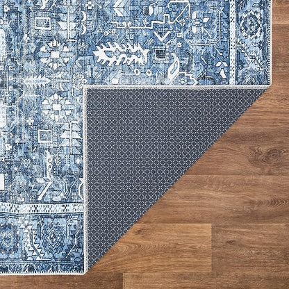 Bloom Rugs Washable Non-Slip 8' x 10' Rug - Blue Traditional Area Rug for Living Room, Bedroom, Dining Room, and Kitchen - Exact Size: 8' x 10'