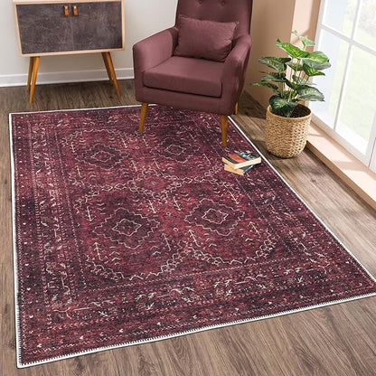 Bloom Rugs Washable Non-Slip 10x14 Rug - Dark Red Traditional Bordered Area Rug for Living Room, Bedroom, Dining Room, and Kitchen - Exact Size: 10' x 14'