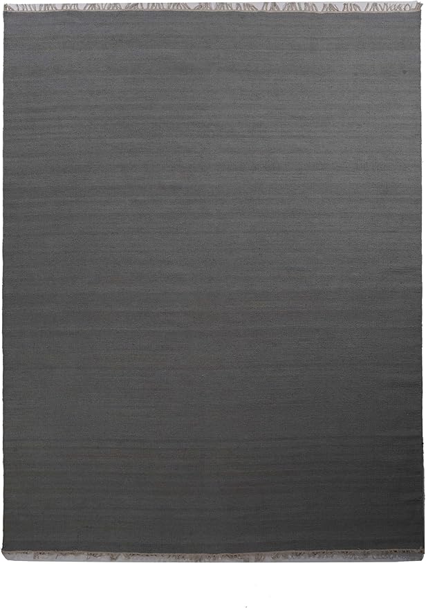Rugsotic Carpets Hand Woven Flat Weave Kilim Wool ECO-Friendly Area Rugs - 8'x10', Rectangle Shape, Charcoal Color, Solid Plain Design, Low Pile Handmade Rugs for Living Room, Bed Room (D00111)