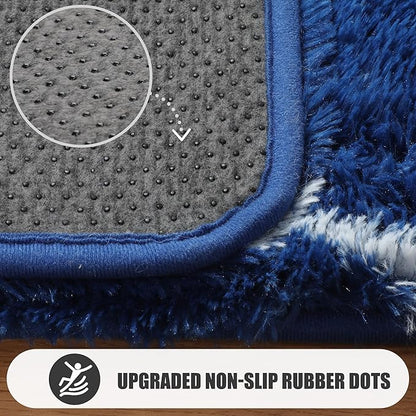 ONASAR Area Rugs for Bedroom Living Room, Washable 4x6 Fluffy Navy Blue and White Throw Rug for Home Decor, Geometric Soft Shaggy Plush Floor Carpet for Kids Girls Boys Teen Nursery Dorm Office
