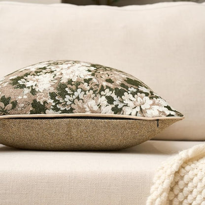 Yangest Neutral Floral Pillow Cover 18 x18 Inches, Vintage Chenille Square Throw Pillow Cover Soft Decorative Farmhouse Accent Couch Pillow Cover for Living Room Bedroom, Green