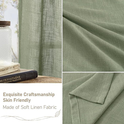 LAMIT 60 Inch Length Window Linen Curtains, Light Filtering Panels Back Tab and Rod Pocket Neutral Drapes for Bedroom/Living Room, Sage Green, 2 Panels, 34 x 60 Inch