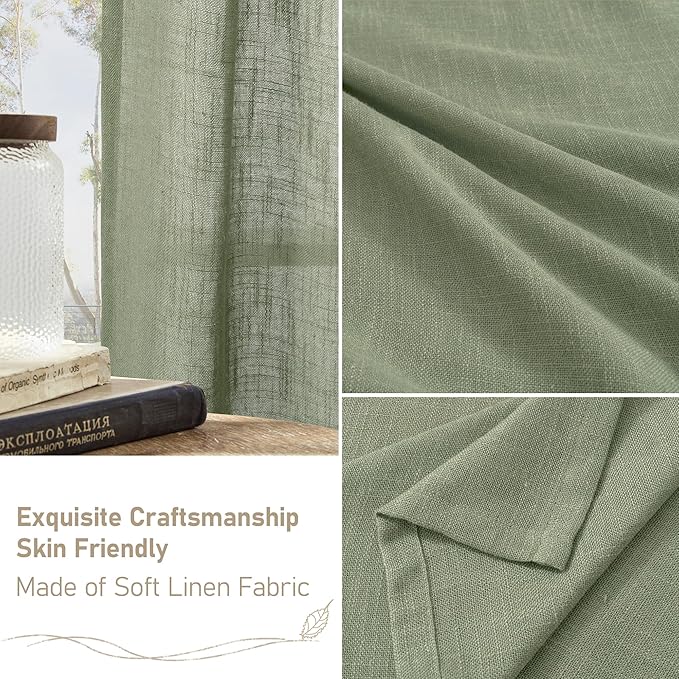 LAMIT Sage Green 80 inch Linen Curtains for Living Room 2 Panels, Linen Textured Light Filtering Semi Sheer Back Tab and Rod Pocket Window Curtain Panels for Bedroom/Farmhouse, 52 x 80 Inch