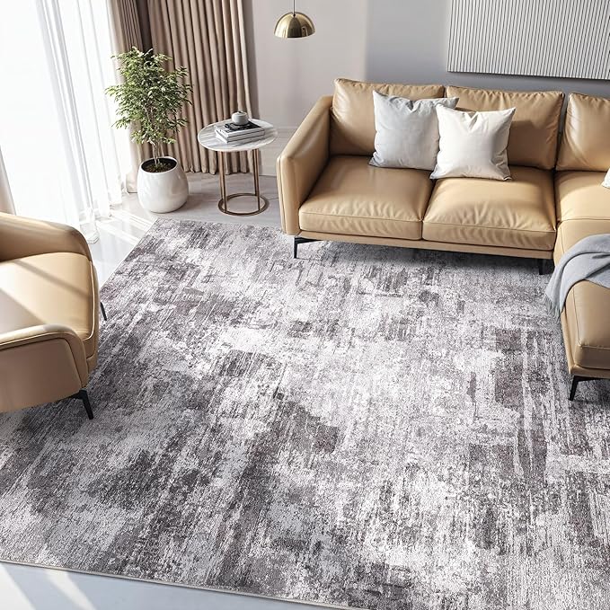 Abstract Living Room Rug 5x7 - Modern Washable Soft Thin Area Rug for Living Room Bedroom Under Dining Table - Neutral Indoor Floor Rug Carpets for Home Office Playroom Nursery - Grey