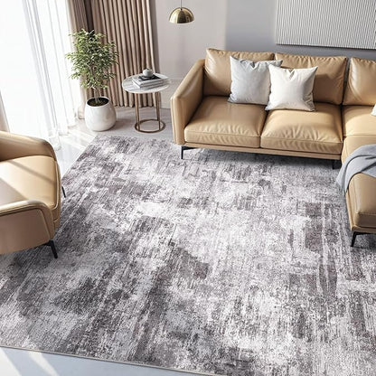 Abstract Living Room Rug 8x10 - Modern Washable Soft Thin Area Rug for Living Room Bedroom Under Dining Table - Neutral Indoor Floor Rug Carpets for Home Office Playroom Nursery - Grey