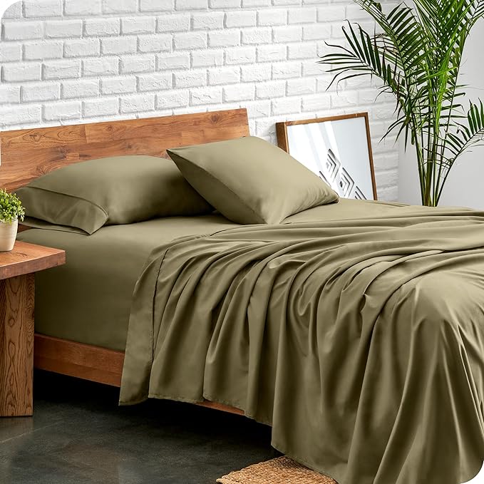 Bare Home Split King Sheet Set - 1800 Ultra-Soft Microfiber Bed Sheets - Double Brushed - Deep Pockets - Easy Fit - 5 Piece Set - Bed Sheets (Split King, Olive)