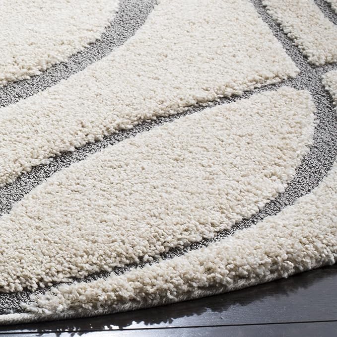 SAFAVIEH Florida Shag Collection Area Rug - 10' Round, Cream & Grey, Non-Shedding & Easy Care, 1.2-inch Thick Ideal for High Traffic Areas in Living Room, Bedroom (SG471-1180)