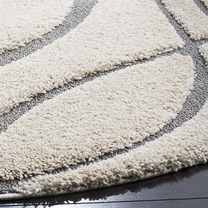 SAFAVIEH Florida Shag Collection 8' Round Cream/Grey SG471 Abstract Wave Non-Shedding Living Room Bedroom 1.2-inch Thick Area Rug