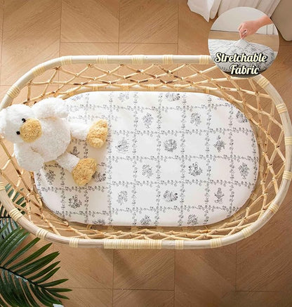 SDY Jersey Floral Bassinet Sheets for Baby Boys and Girls,32 "x 16 "x 4",2 Pack,Neutral Flower Standard Oval/Retangle Bassinet Mattress Sheets for Toddler,Super Soft Breathable