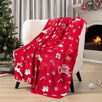 PAVILIA Christmas Throw Blanket | Holiday Christmas Reindeer Snowflakes Fleece Blanket | Soft, Plush, Warm Winter Cabin Throw, 50x60 (Red Reindeer)