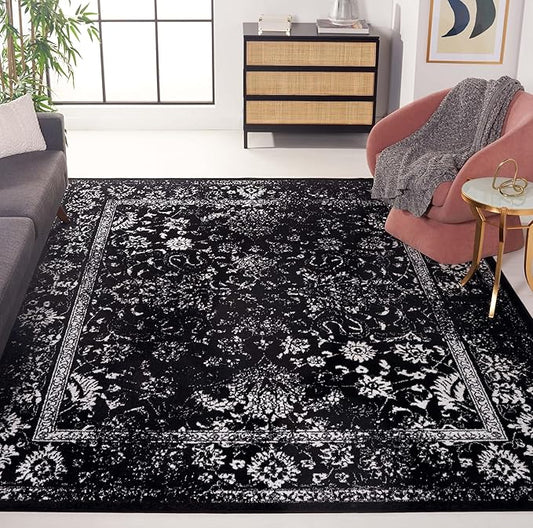 SAFAVIEH Area Rug 6x9 - Adirondack Collection - Black & Ivory, Distressed Vintage Floral Design, Non-Shedding & Easy to Clean, Ideal for Living Room, Bedroom, Dining Space (ADR109Z)