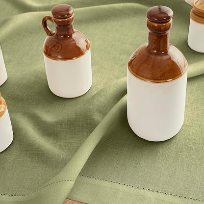 Solino Home Linen Moss Green Table Runner 120 Inches Long - 100% Pure Linen Hemstitch 14 x 120 Inch Table Runner for Dining, Winter - Classic Hemstitch