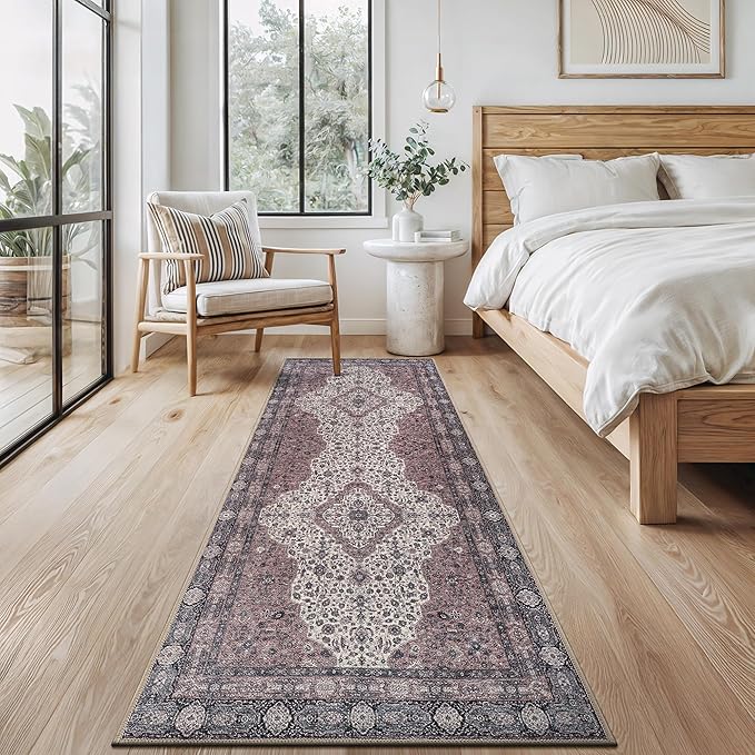 Bloom Rugs Washable Non-Slip 10 ft Runner - Cream/Green Traditional Medallion Runner for Entryway, Hallway, Bathroom, and Kitchen - Exact Size: 2.5' x 10'