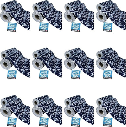 Drymate Premium Luxury Shelf & Drawer Liner, Thick Cushioned Fabric, Non-Adhesive, Absorbent, Waterproof, Slip-Resistant, Liners for Kitchen Cabinets, Cupboards (USA Made)(12”x59”)(24-Pack)(Indigo)