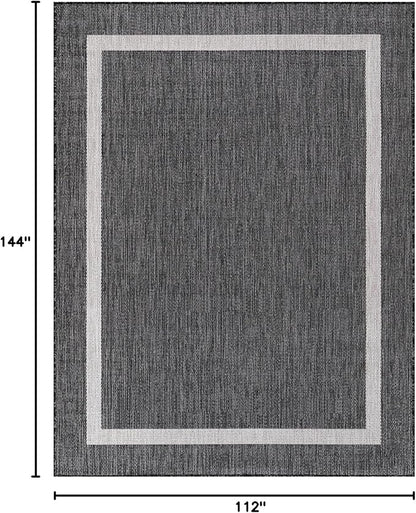 Bordered Outdoor Rug 9x12 Washable Outside Carpet for Indoor Patio Porch Waterproof Easy Cleaning Non Shedding Area Rugs Gray 9 x 12