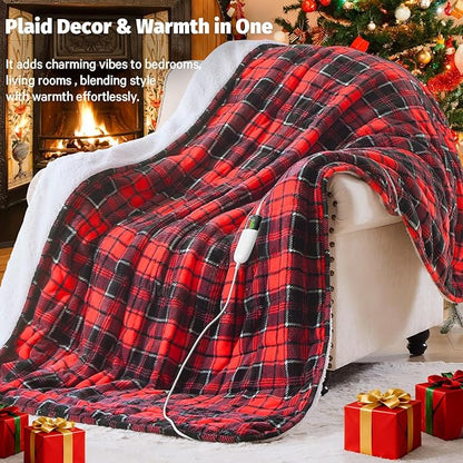 Red Heated Weighted Blanket for Adults 20Lbs Queen Size 60"x80", 2-in-1 Electric Heating Pad Lap Heavy Blanket for 190-210 lbs for Couch, 10 Level 1-8H Auto Off, Christmas Birthday Gifts for Women Mom
