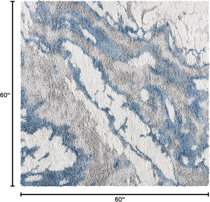 SAFAVIEH Horizon Shag Collection Area Rug - 5' Square, Grey & Blue, Modern Abstract Design, Non-Shedding & Easy Care, 2-inch Thick Ideal for High Traffic Areas in Living Room, Bedroom (HZN890G)