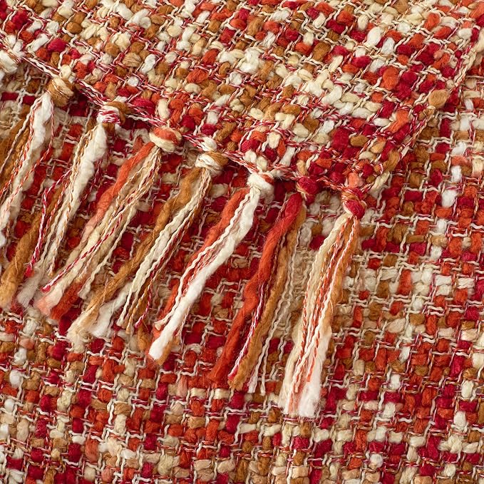 Multi-Color Dark Red Cable Knitted Throw Blanket for Couch,60"X80" Boho Style Textured Blankets for Home Decor,Super Soft Warm Cozy Chunky Knit Blanket with Decorative Tassels for Bed
