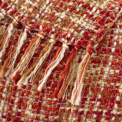 Multi-Color Dark Red Cable Knitted Throw Blanket for Couch,60"X80" Boho Style Textured Blankets for Home Decor,Super Soft Warm Cozy Chunky Knit Blanket with Decorative Tassels for Bed