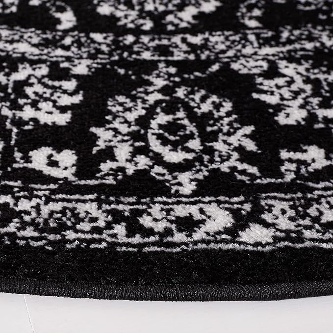 SAFAVIEH Adirondack Collection Area Rug - 6' Round, Black & Ivory, Distressed Vintage Floral Design, Non-Shedding & Easy to Clean, Ideal for Living Room, Bedroom, Dining Space (ADR109Z)