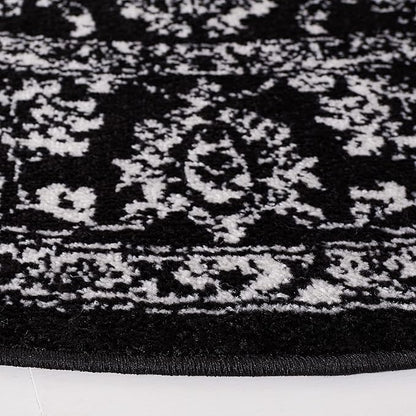 SAFAVIEH Adirondack Collection Area Rug - 6' Round, Black & Ivory, Distressed Vintage Floral Design, Non-Shedding & Easy to Clean, Ideal for Living Room, Bedroom, Dining Space (ADR109Z)