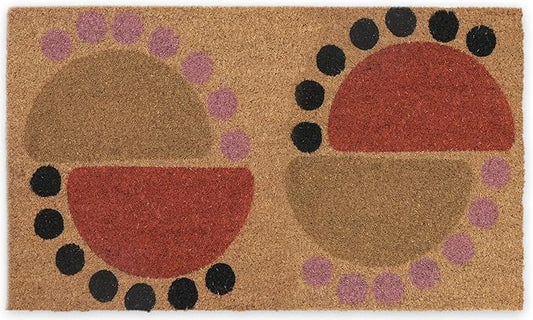 Coir Door Mats 17" X 30", Non-Slip Sturdy, PVC Backed Heavy Duty, Easy to Clean, Ideal for Door Entrance, Patio, Porch, Backyard, Garages, The Geo Circles