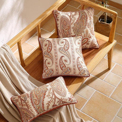 ISAENNE Design Linen Classic Vintage Throw Pillow Covers 12"x20" Pack of 2, Rectangle Cushion Covers with Orange Yellow Paisley Style Pattern Decor Pillowcases for Bed,Living Room,Outdoor,Car