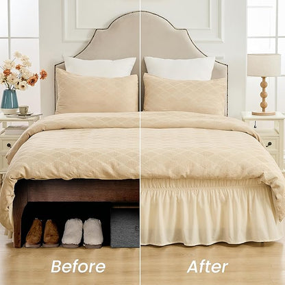 BISELINA Wrap Around Bed Skirts 17" Drop, Cotton Adjustable Elastic Dust Ruffles Easy Fit Wrinkle & Fade Resistant Soft Cozy Elegant Luxurious Bedding - Beige, King Size