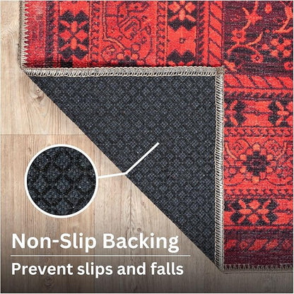 Bloom Rugs Washable Non-Slip 10x14 Rug - Red Traditional Bordered Area Rug for Living Room, Bedroom, Dining Room, and Kitchen - Exact Size: 10' x 14'