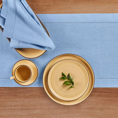 Solino Home Linen Cornflower Blue Hemstitch Table Runner 36 Inches - 100% Pure Linen Table Runner 14 x 36 Inch Ideal for Dresser and Coffee Tables - Classic Hemstitch - Christmas, Holiday, New Year