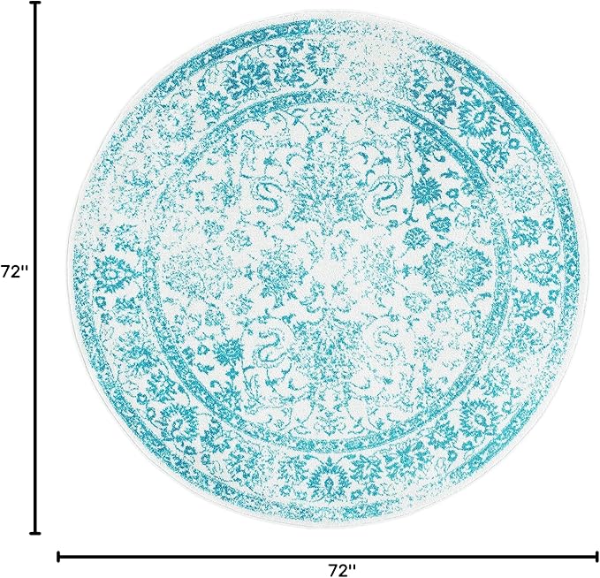 SAFAVIEH Adirondack Collection Area Rug - 6' Round, Ivory & Teal, Distressed Vintage Floral Design, Non-Shedding & Easy to Clean, Ideal for Living Room, Bedroom, Dining Space (ADR109D)