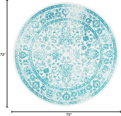 SAFAVIEH Adirondack Collection Area Rug - 6' Round, Ivory & Teal, Distressed Vintage Floral Design, Non-Shedding & Easy to Clean, Ideal for Living Room, Bedroom, Dining Space (ADR109D)