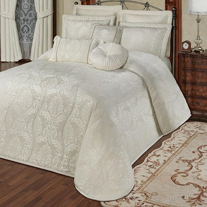 Touch of Class Camelot Luxury Bedding | Neutral Soothing Ivory | Matte Satin Damask on Richly Textured Jacquard-Woven Chenille | Designed 3 Piece Set Includes Cal King Bedspread and 2 King Shams