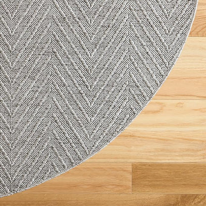 Town & Country Basics Pax Herringbone Textured Solid Everwash® Washable Area Rug, Low Pile, Non-Slip Backing, Easy Clean Pet & Family Friendly Rug, Grey, 5' Round